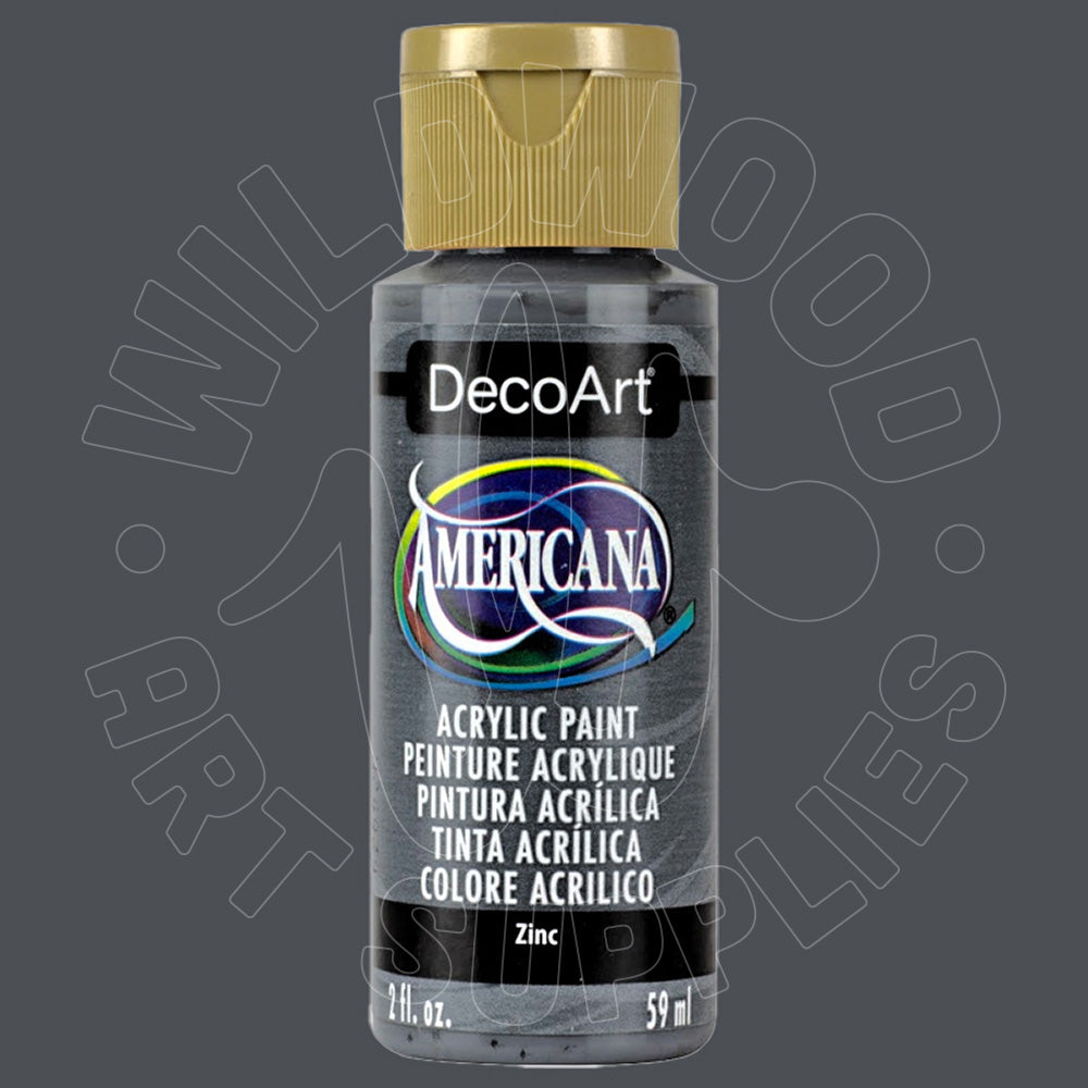 A bottle of DecoArt Americana Zinc acrylic paint, 1 fl. oz.