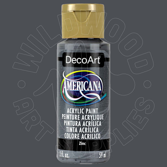 A bottle of DecoArt Americana Zinc acrylic paint, 1 fl. oz.