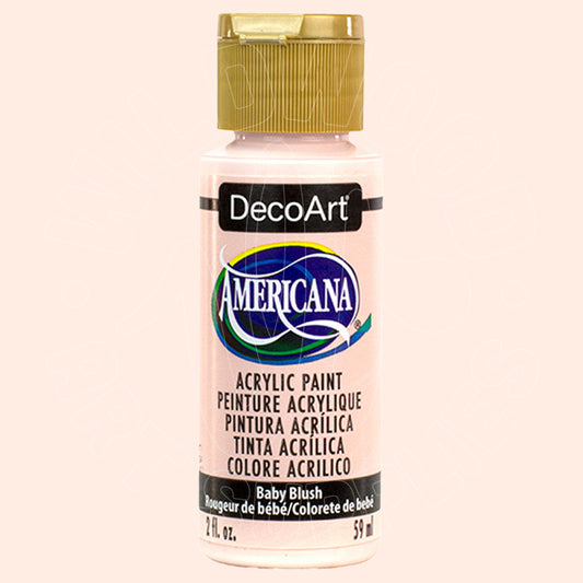 A bottle of DecoArt Americana Baby Blush acrylic paint, 2 fl. oz.